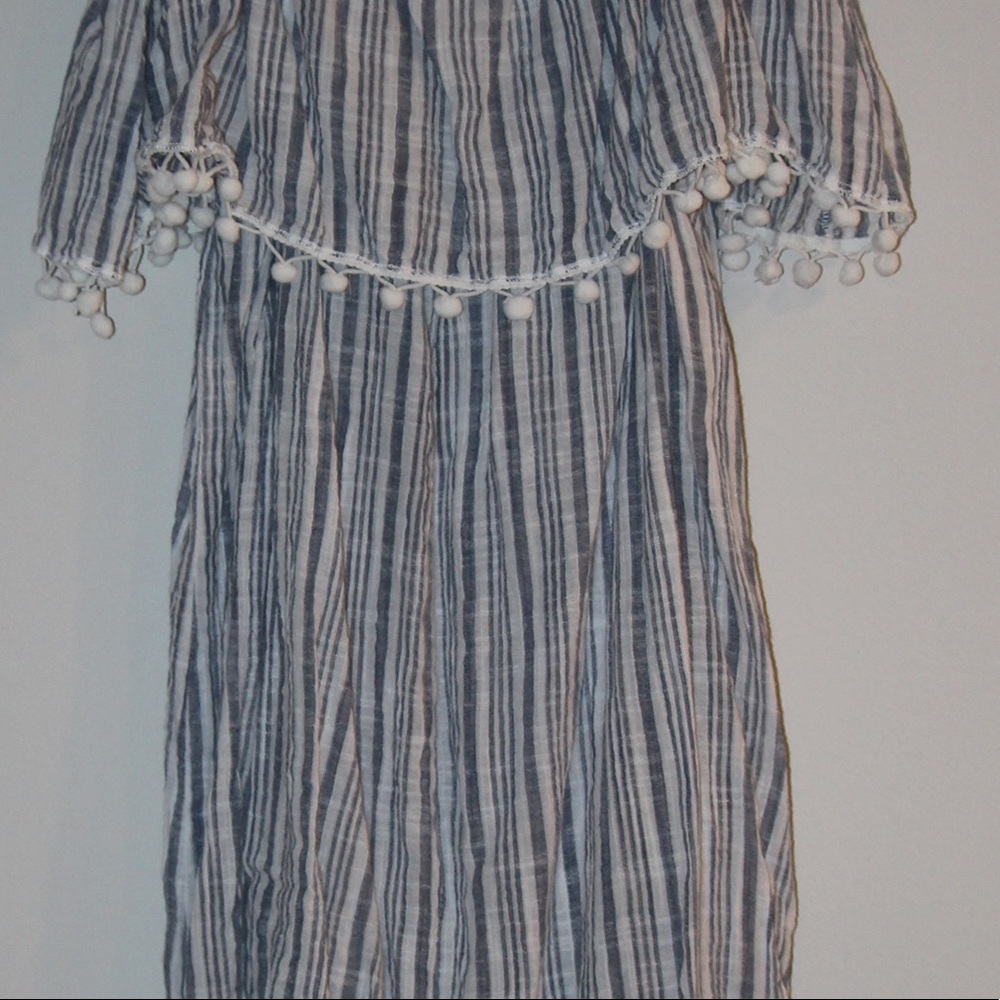 🥳Host Pick🥳 White & Blue stripe Pom trim dress - Picture 7 of 7